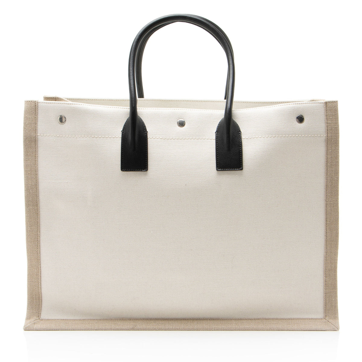 Saint Laurent Canvas Calfskin Rive Gauche Large Tote Bag - Beige/Black