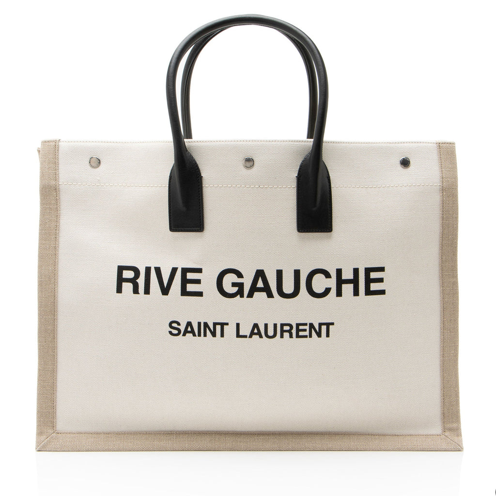 Saint Laurent Canvas Calfskin Rive Gauche Large Tote Bag - Beige/Black