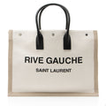 Saint Laurent Canvas Calfskin Rive Gauche Large Tote Bag - Beige/Black