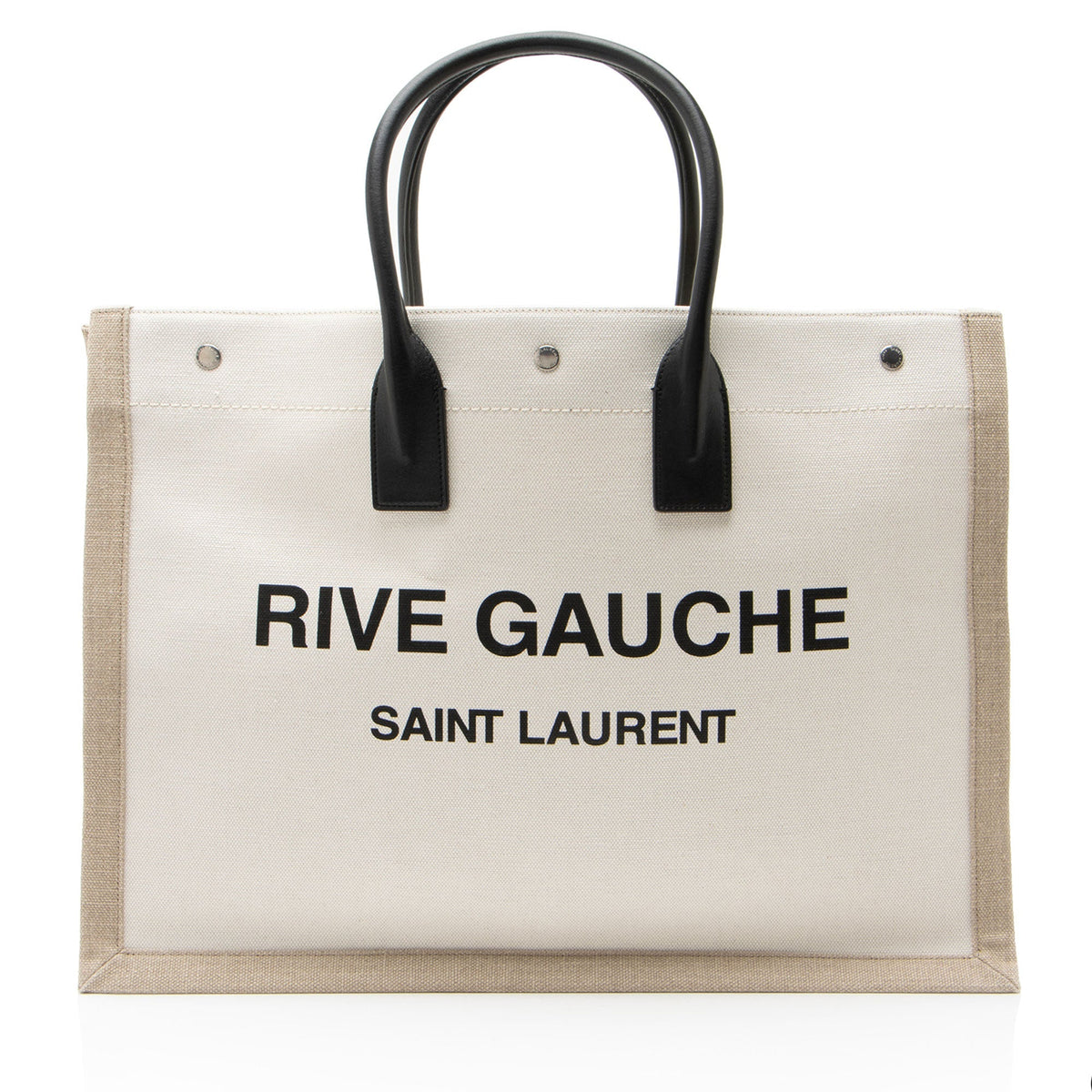 Saint Laurent Canvas Calfskin Rive Gauche Large Tote Bag - Beige/Black