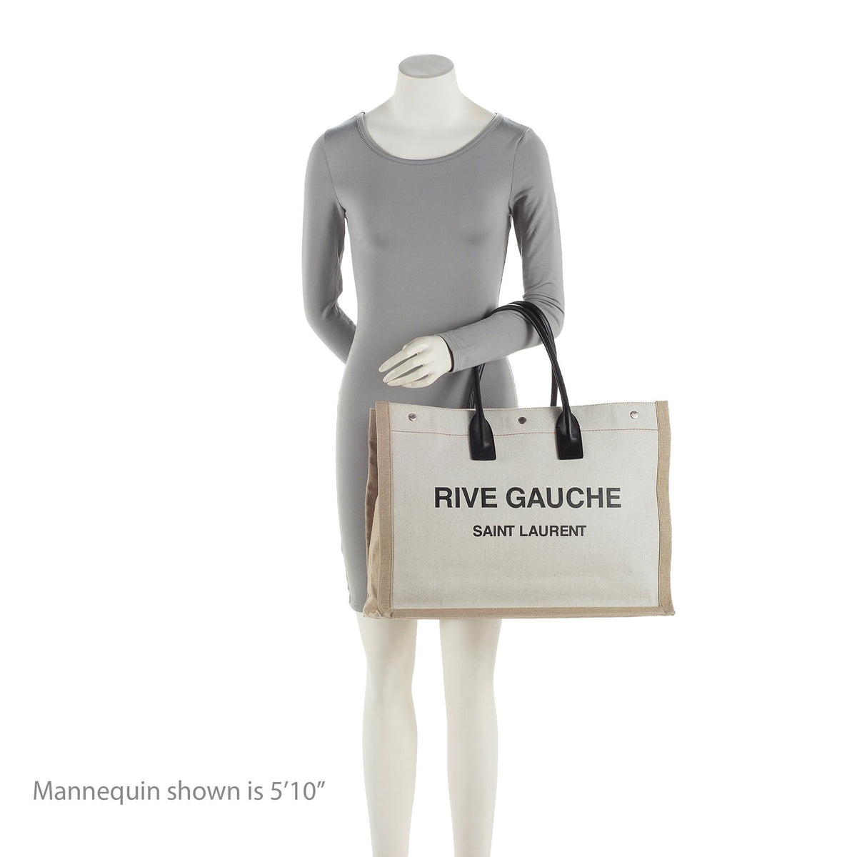 Saint Laurent Canvas Calfskin Rive Gauche Large Tote Bag - Beige/Black
