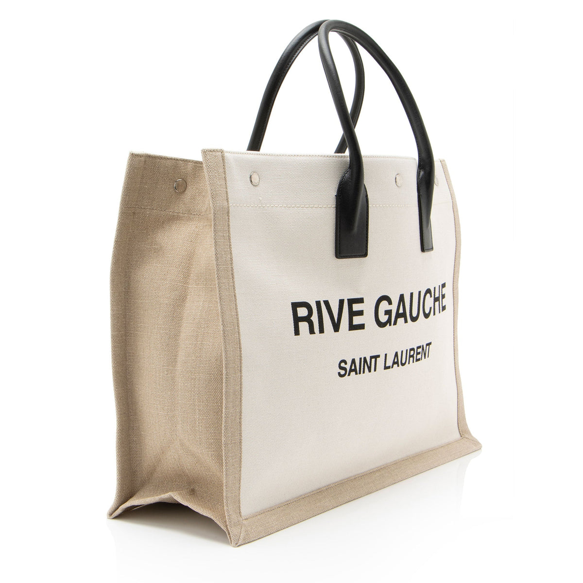 Saint Laurent Canvas Calfskin Rive Gauche Large Tote Bag - Beige/Black