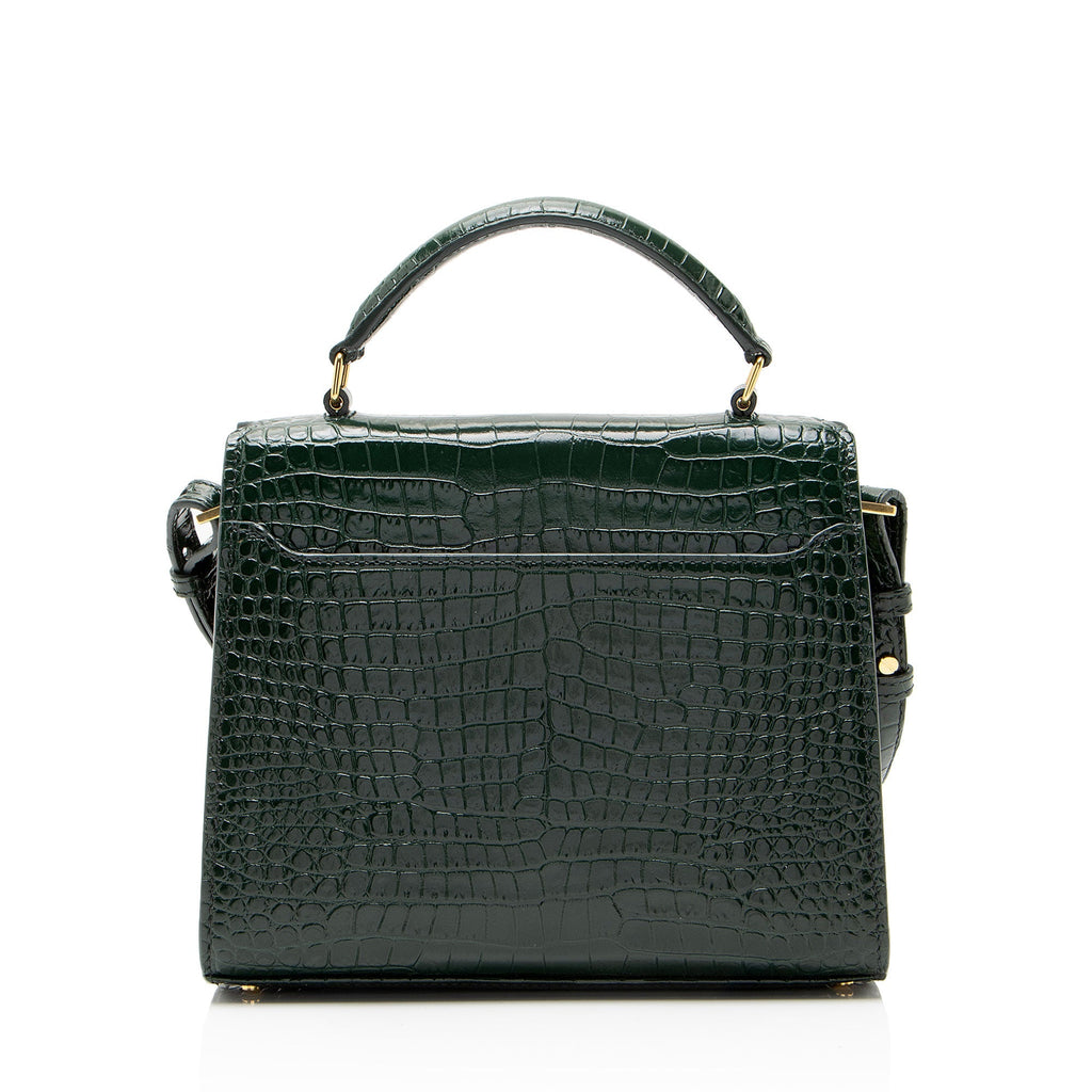Saint Laurent Croc Embossed Leather Monogram Cassandra Mini Top Handle Satchel - Green