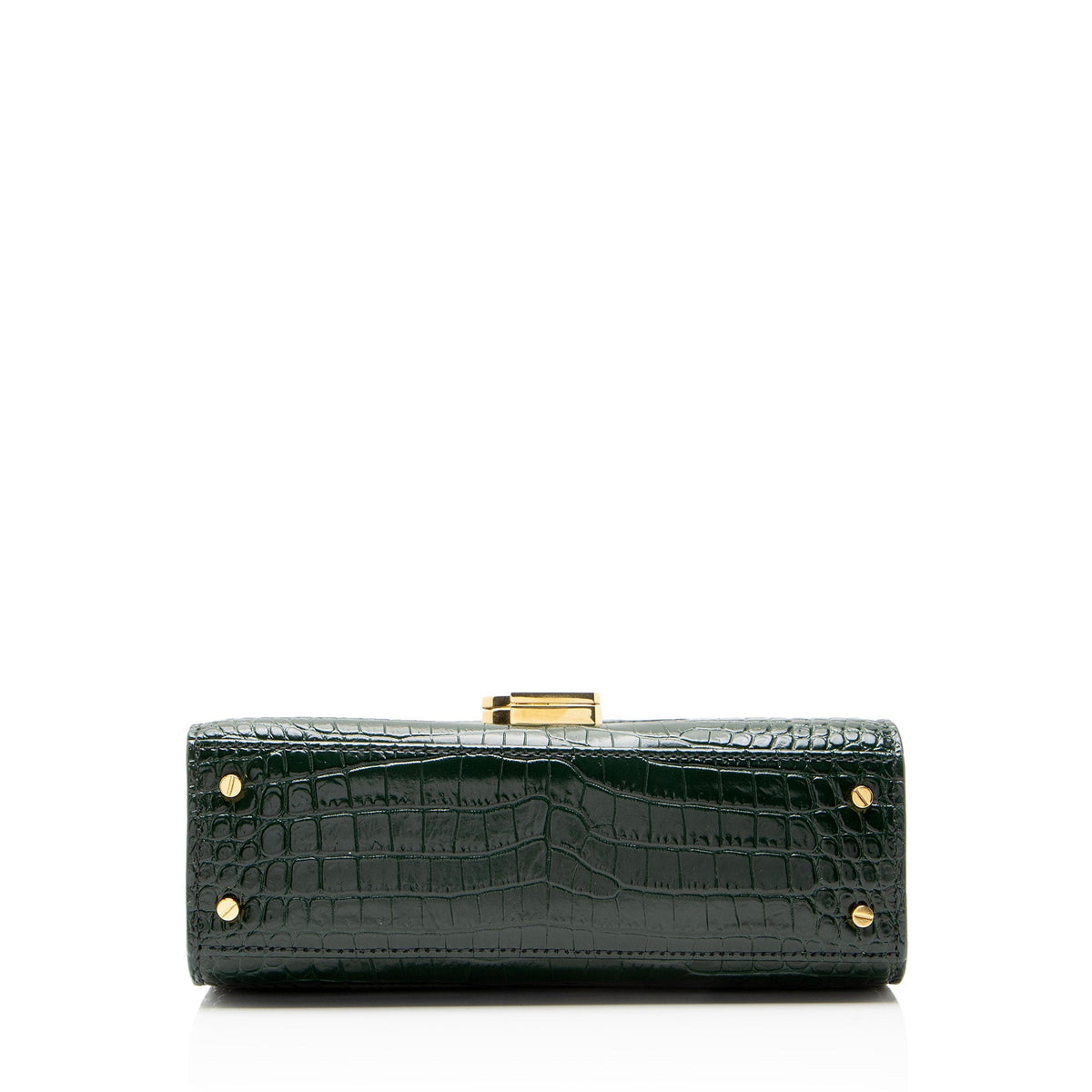 Saint Laurent Croc Embossed Leather Monogram Cassandra Mini Top Handle Satchel - Green