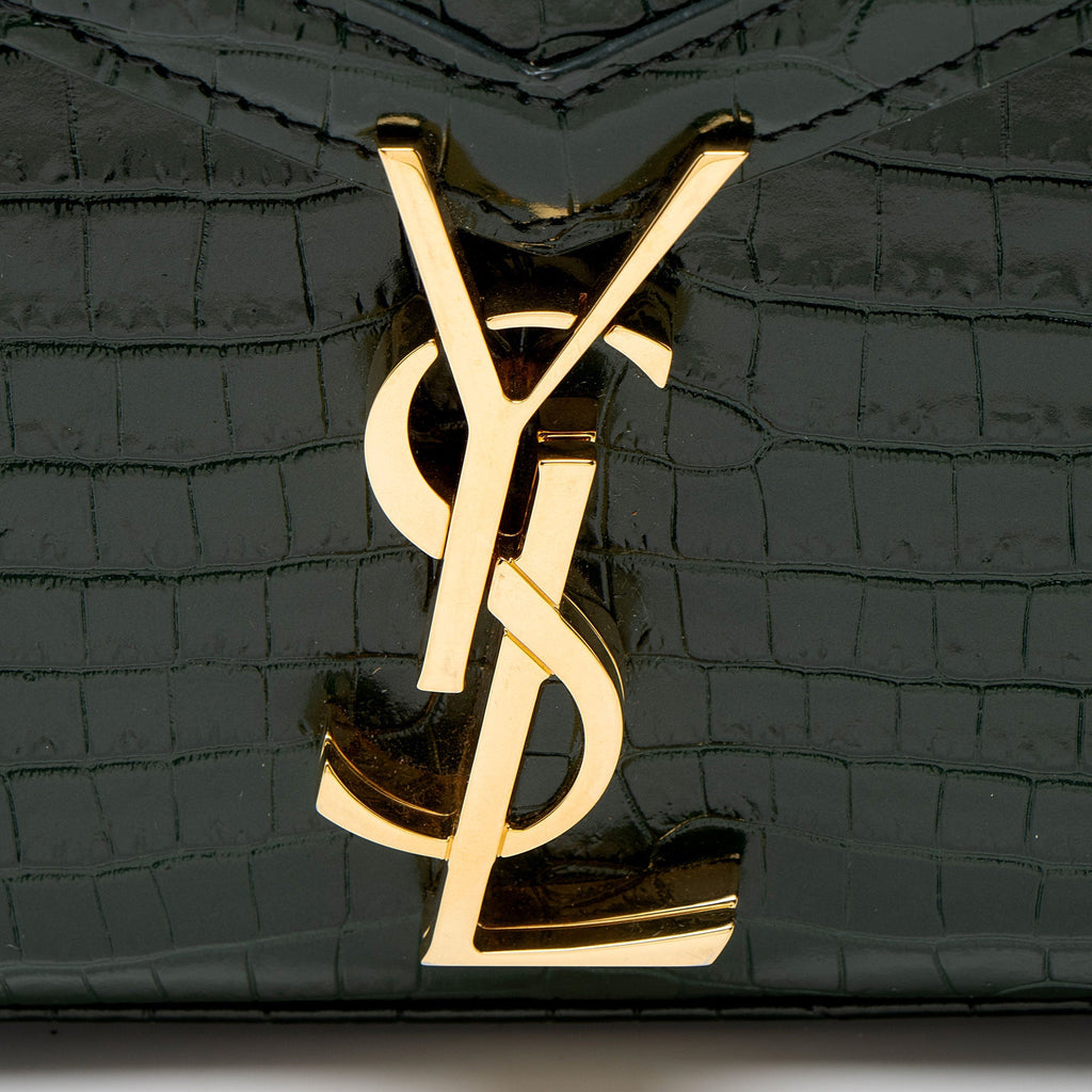 Saint Laurent Croc Embossed Leather Monogram Cassandra Mini Top Handle Satchel - Green