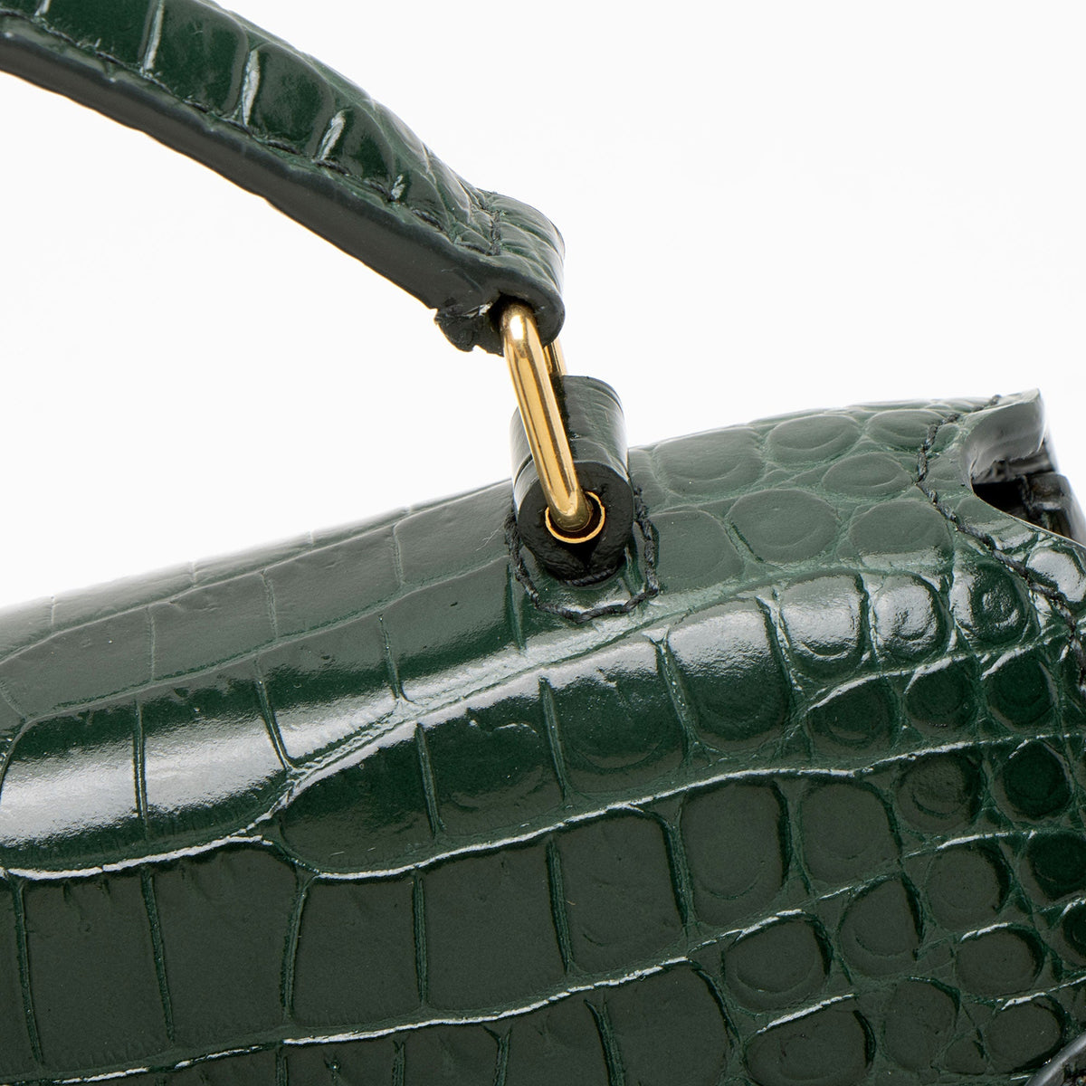 Saint Laurent Croc Embossed Leather Monogram Cassandra Mini Top Handle Satchel - Green