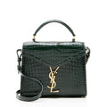 Saint Laurent Croc Embossed Leather Monogram Cassandra Mini Top Handle Satchel - Green