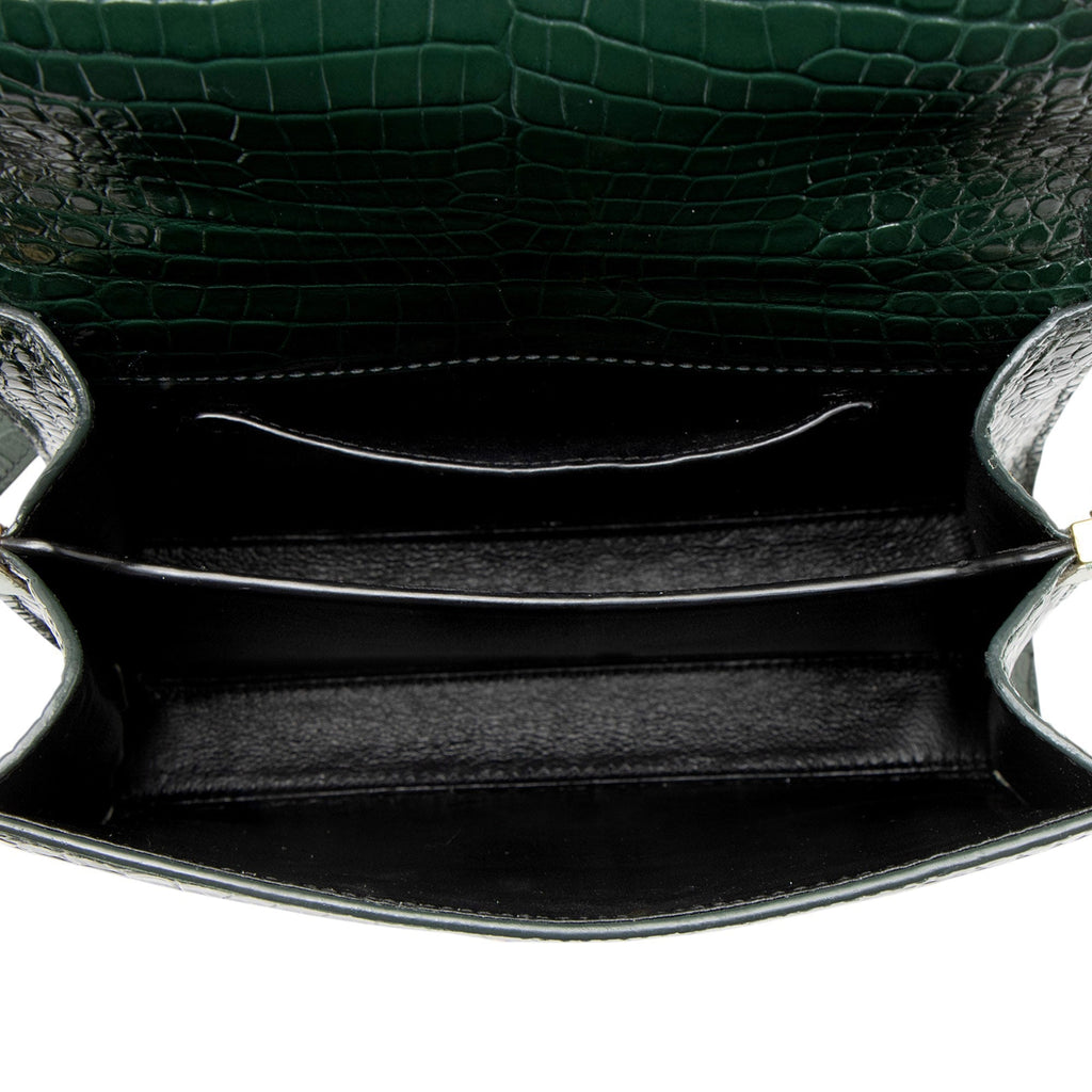 Saint Laurent Croc Embossed Leather Monogram Cassandra Mini Top Handle Satchel - Green