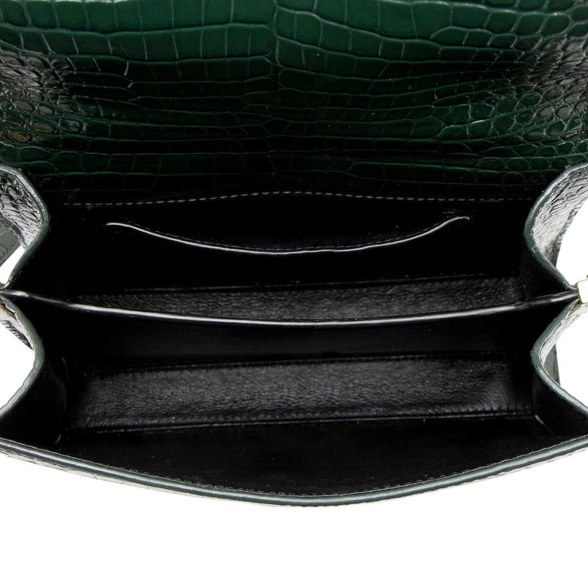 Saint Laurent Croc Embossed Leather Monogram Cassandra Mini Top Handle Satchel - Green