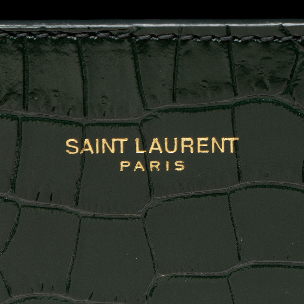Saint Laurent Croc Embossed Leather Monogram Cassandra Mini Top Handle Satchel - Green
