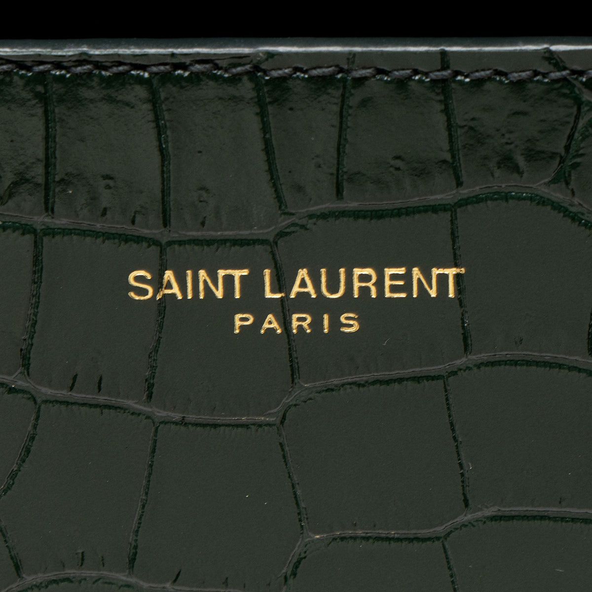 Saint Laurent Croc Embossed Leather Monogram Cassandra Mini Top Handle Satchel - Green