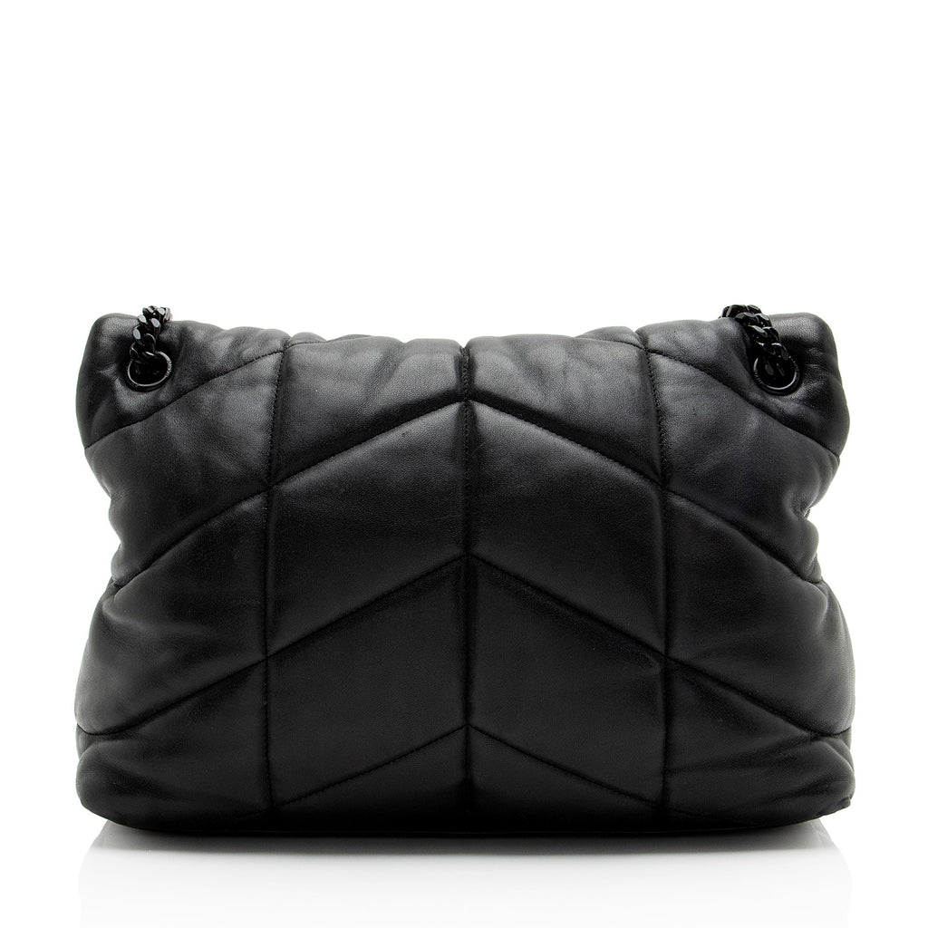 Saint Laurent Lambskin Monogram Puffer LouLou Medium Shoulder Bag - Black