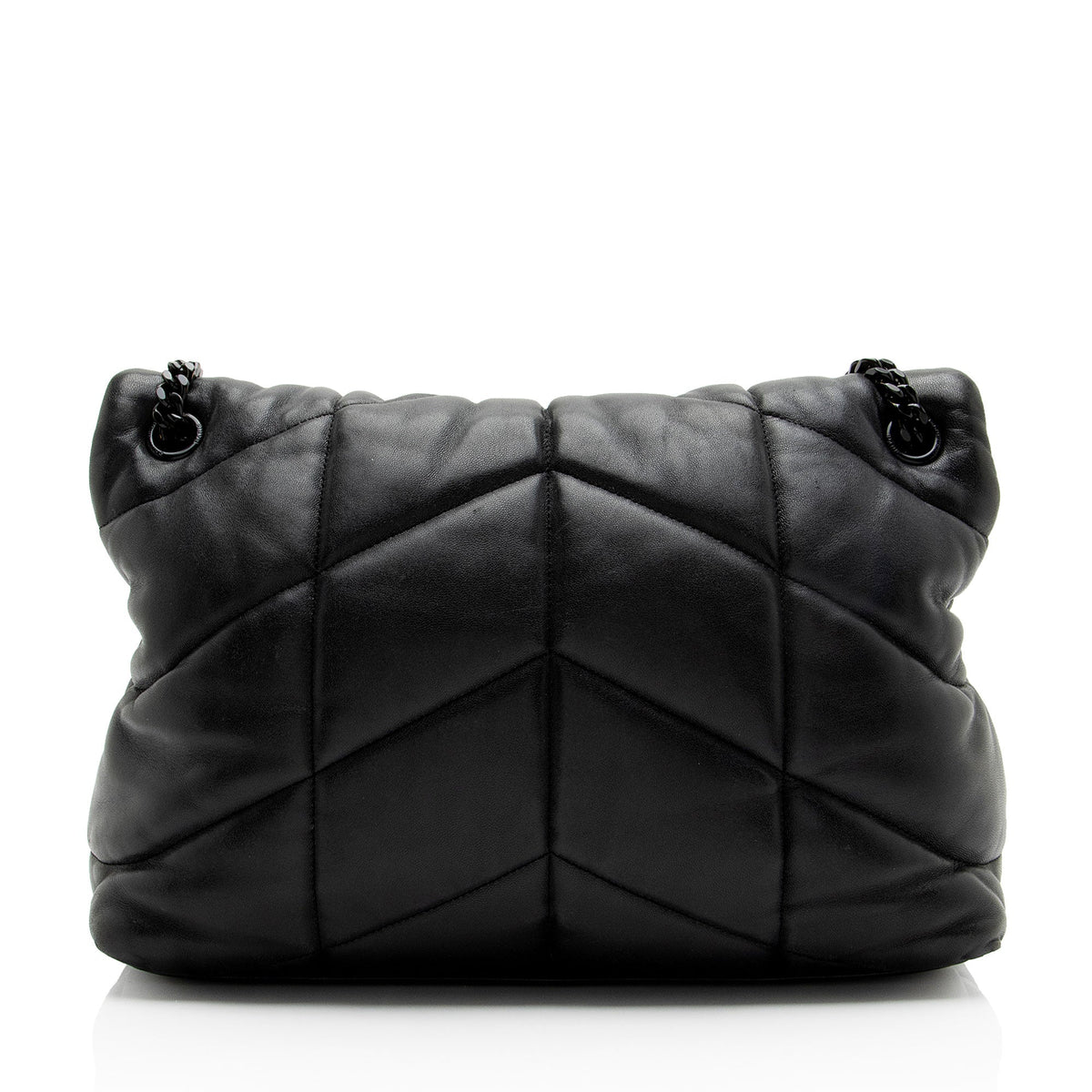 Saint Laurent Lambskin Monogram Puffer LouLou Medium Shoulder Bag - Black