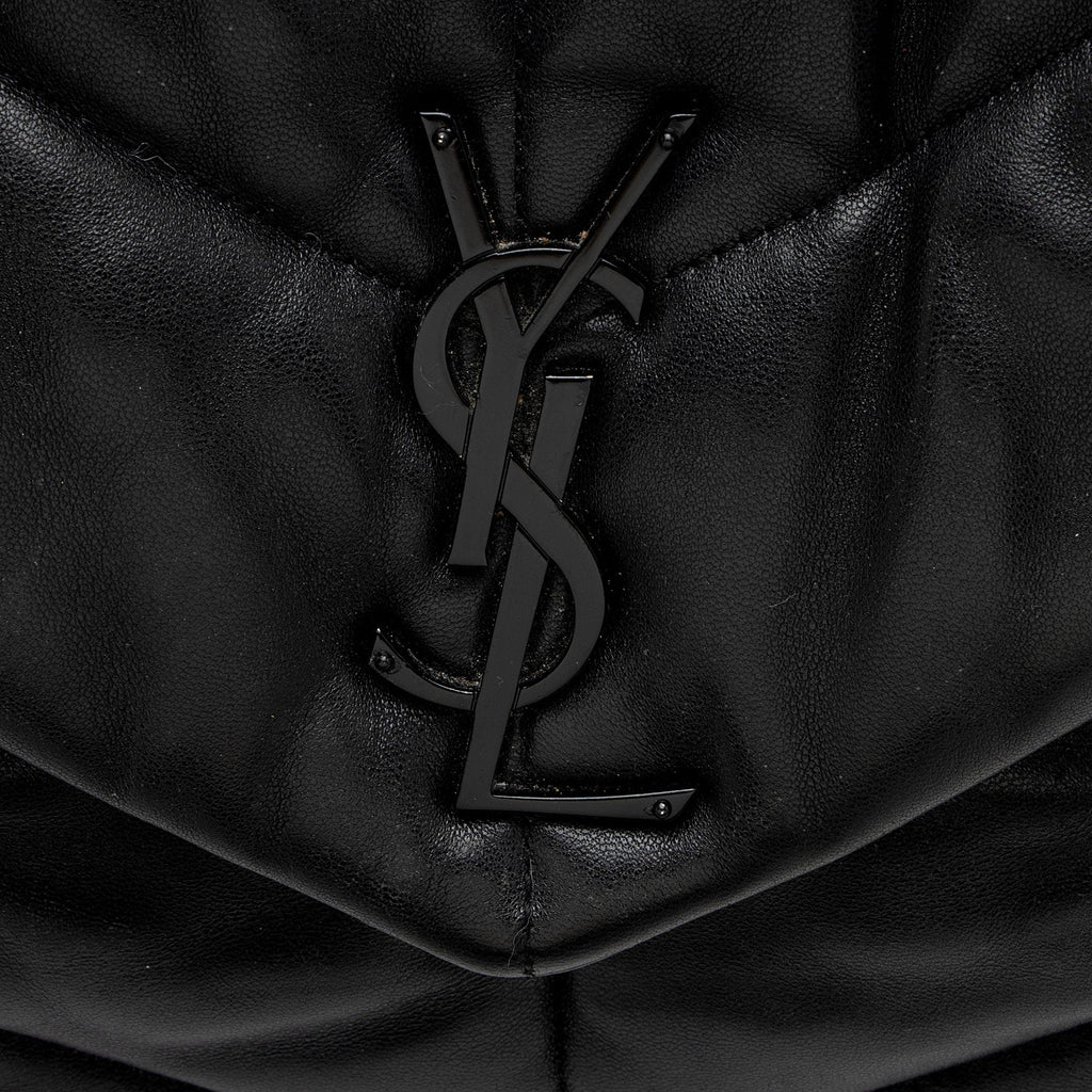 Saint Laurent Lambskin Monogram Puffer LouLou Medium Shoulder Bag - Black