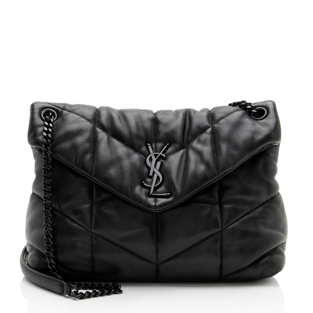 Saint Laurent Lambskin Monogram Puffer LouLou Medium Shoulder Bag - Black