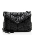 Saint Laurent Lambskin Monogram Puffer LouLou Medium Shoulder Bag - Black