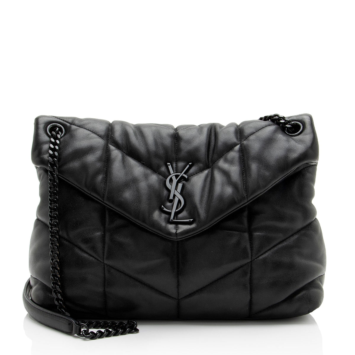 Saint Laurent Lambskin Monogram Puffer LouLou Medium Shoulder Bag - Black