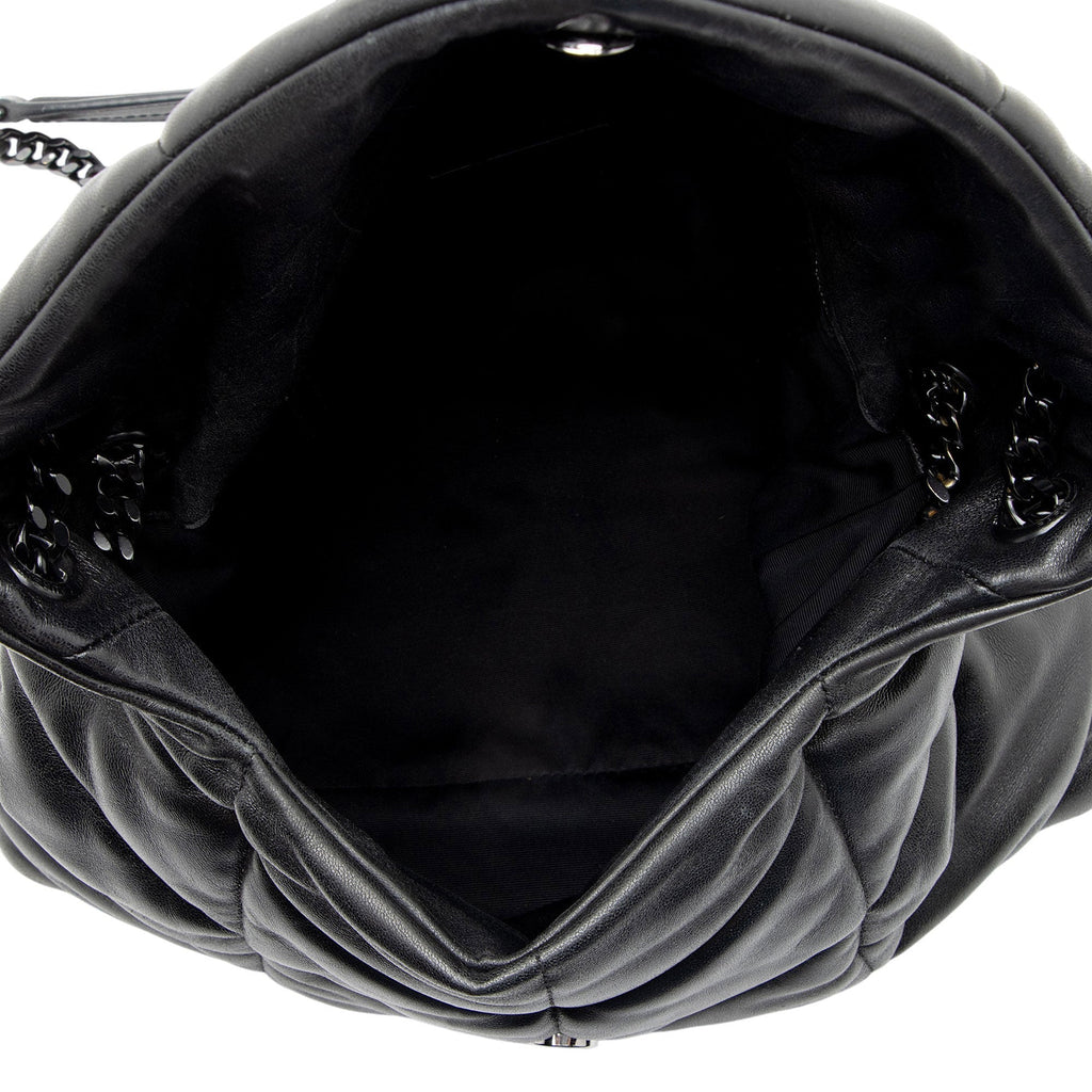 Saint Laurent Lambskin Monogram Puffer LouLou Medium Shoulder Bag - Black