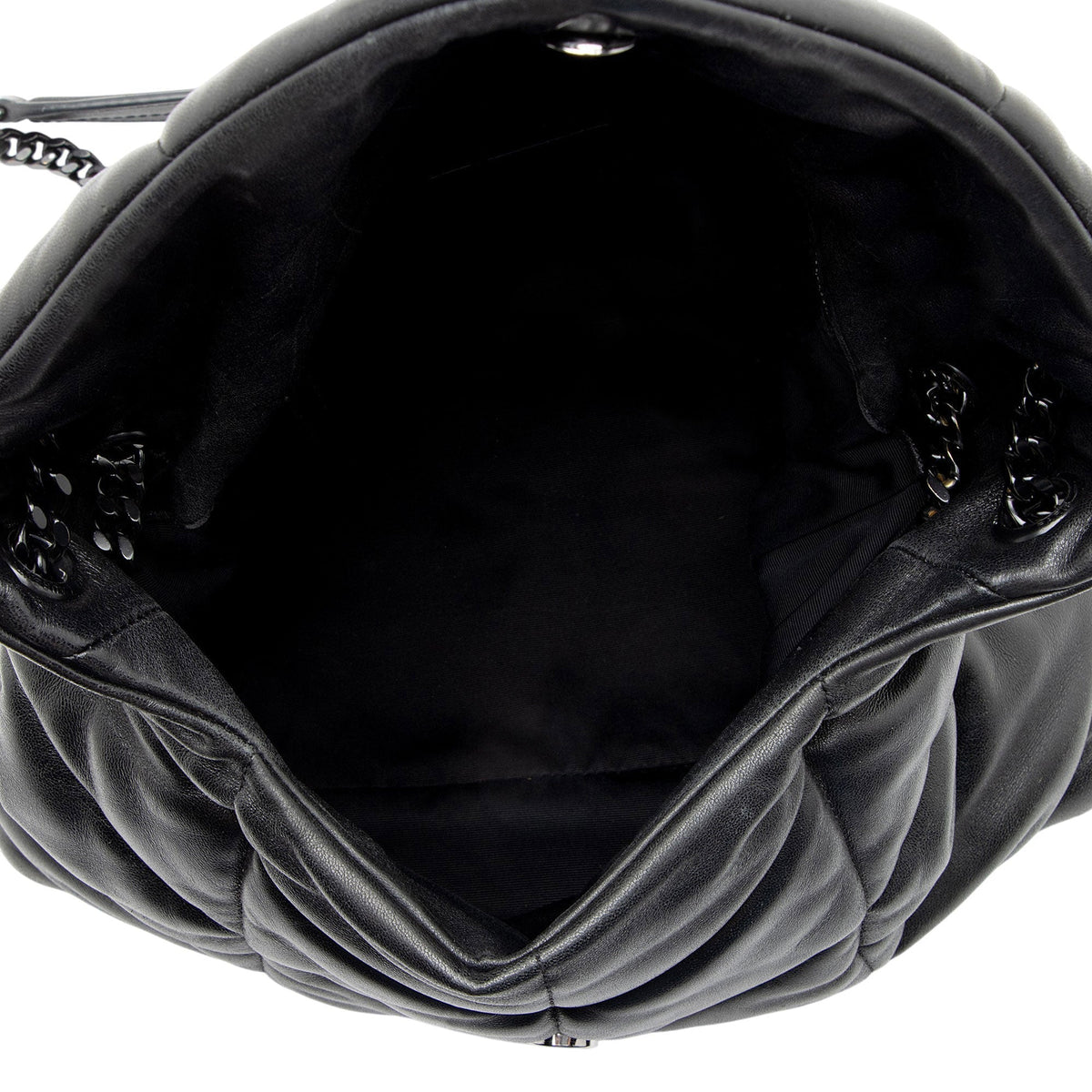 Saint Laurent Lambskin Monogram Puffer LouLou Medium Shoulder Bag - Black