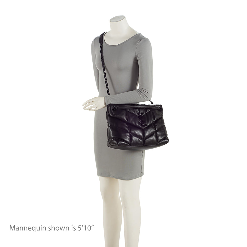 Saint Laurent Lambskin Monogram Puffer LouLou Medium Shoulder Bag - Black