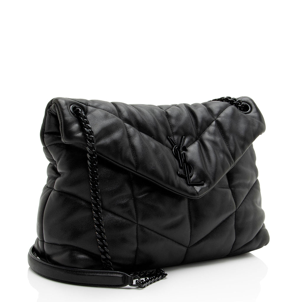 Saint Laurent Lambskin Monogram Puffer LouLou Medium Shoulder Bag - Black