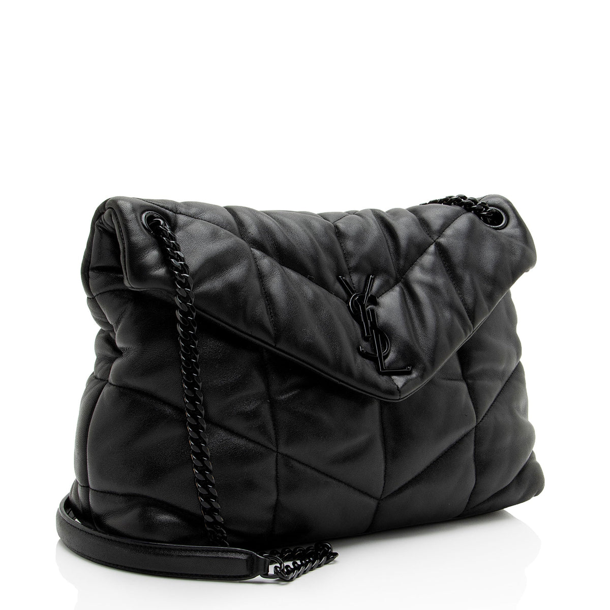 Saint Laurent Lambskin Monogram Puffer LouLou Medium Shoulder Bag - Black