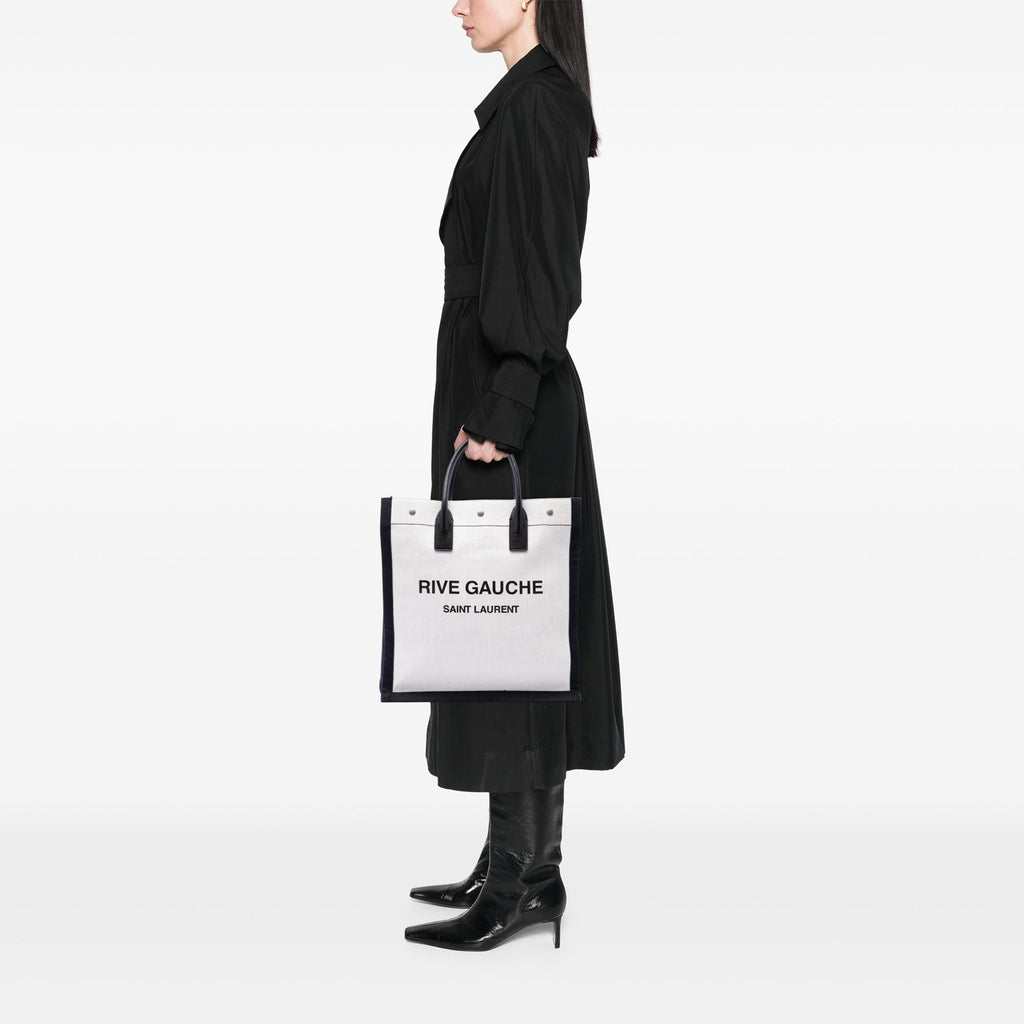Saint Laurent Linen Rive Gauche North South Tote Bag - White