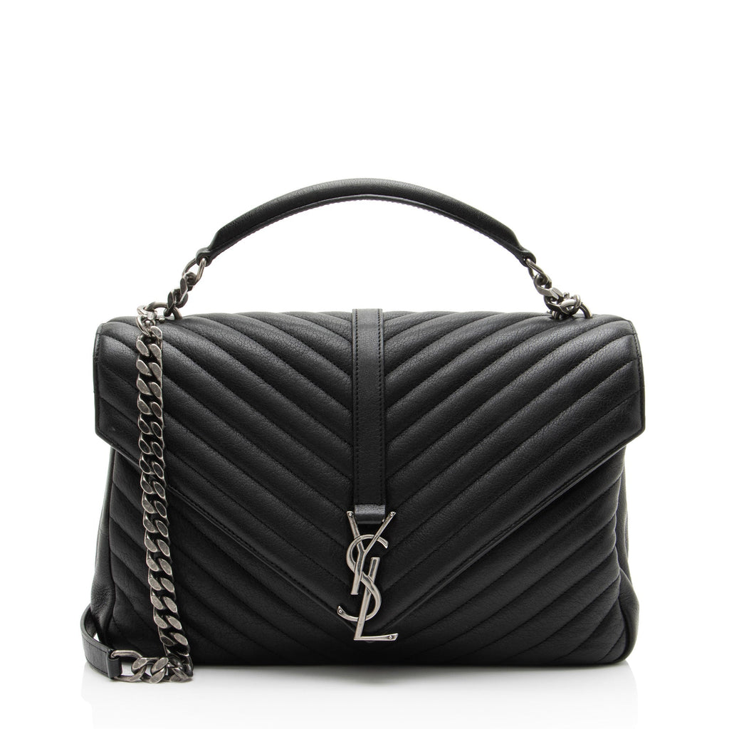 Saint Laurent Matelasse Calfskin Monogram College Large Shoulder Bag - Black