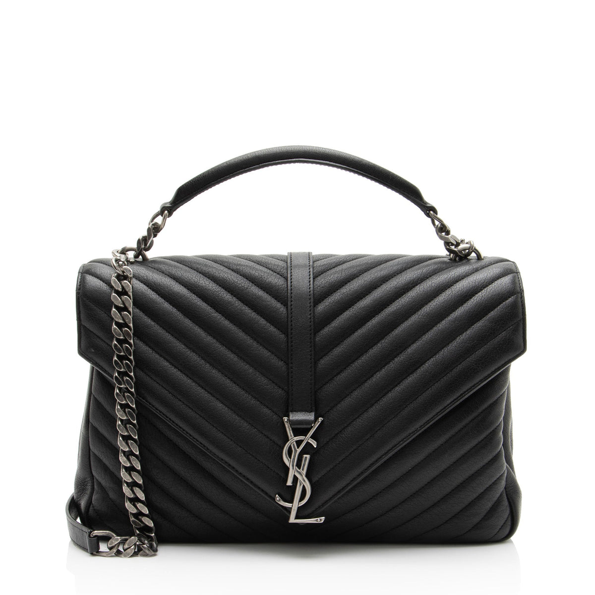 Saint Laurent Matelasse Calfskin Monogram College Large Shoulder Bag - Black