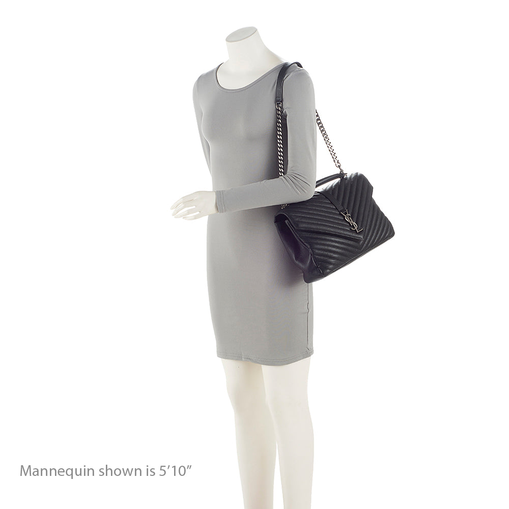 Saint Laurent Matelasse Calfskin Monogram College Large Shoulder Bag - Black