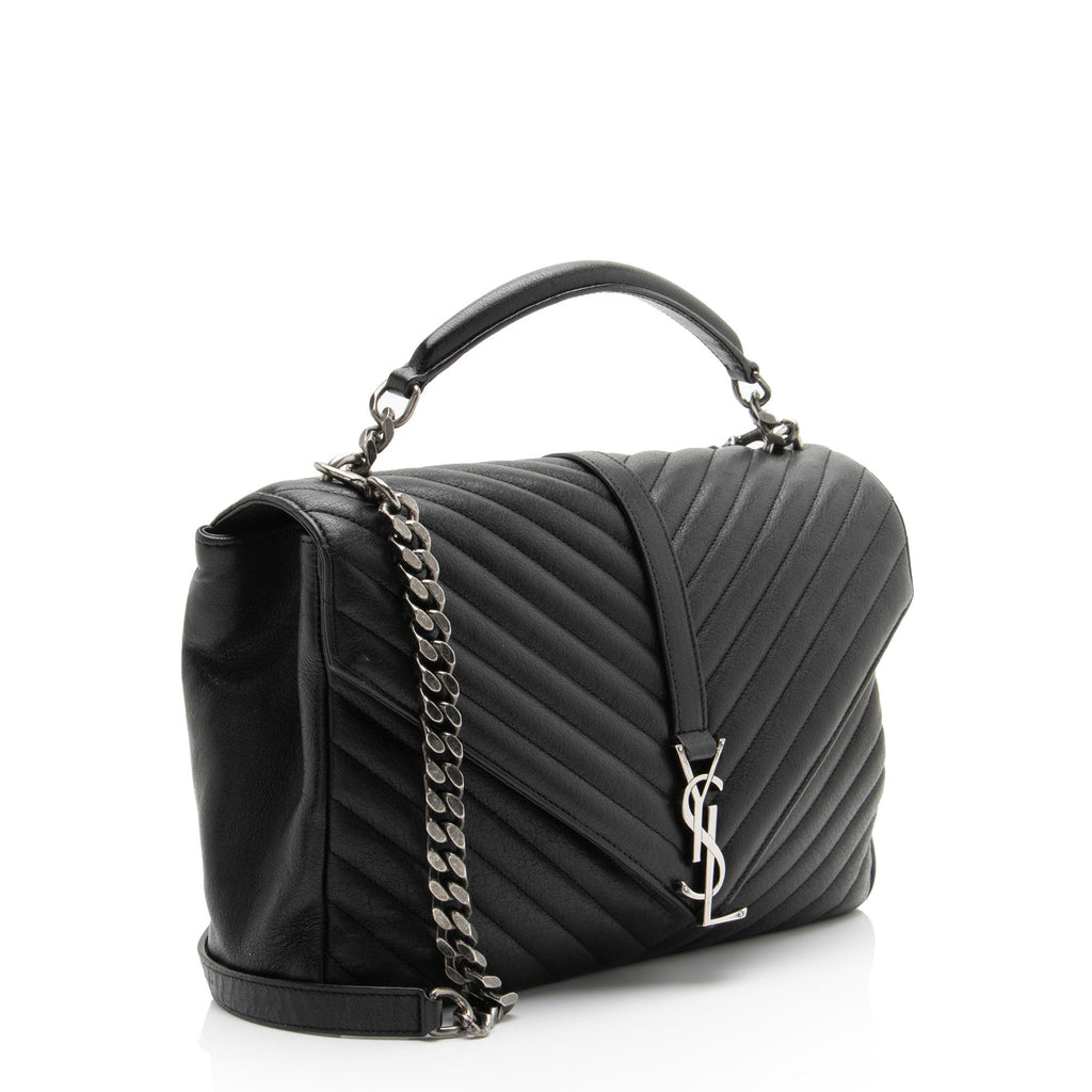 Saint Laurent Matelasse Calfskin Monogram College Large Shoulder Bag - Black