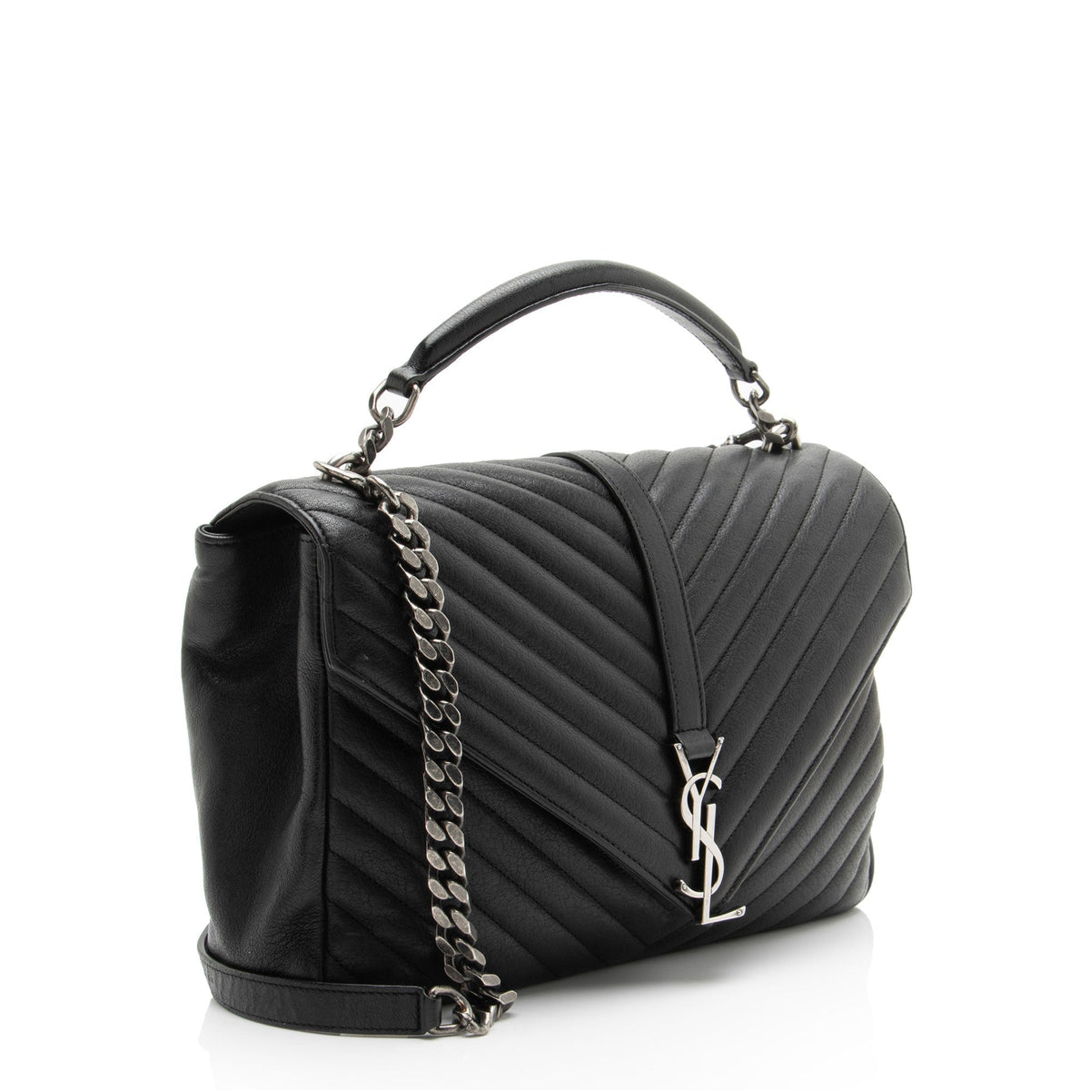 Saint Laurent Matelasse Calfskin Monogram College Large Shoulder Bag - Black