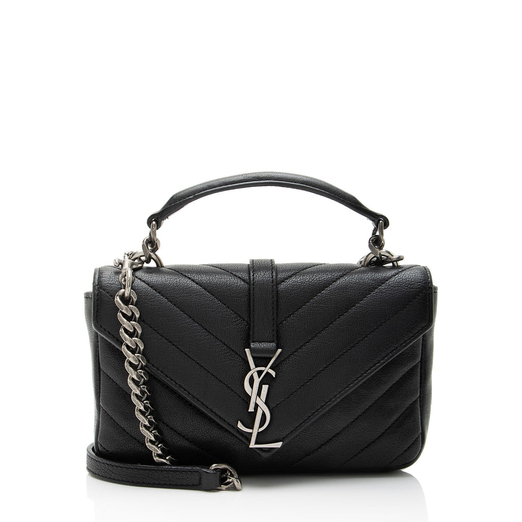 Saint Laurent Matelasse Calfskin Monogram College Mini Shoulder Bag - Black