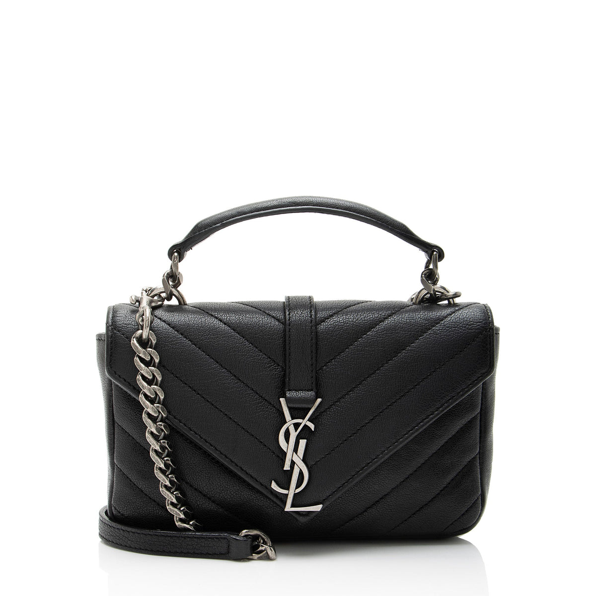 Saint Laurent Matelasse Calfskin Monogram College Mini Shoulder Bag - Black