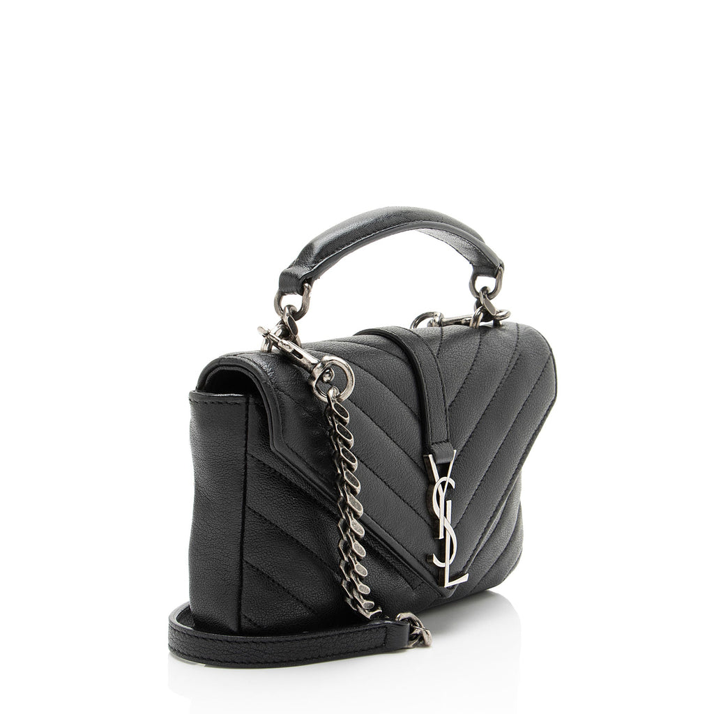 Saint Laurent Matelasse Calfskin Monogram College Mini Shoulder Bag - Black