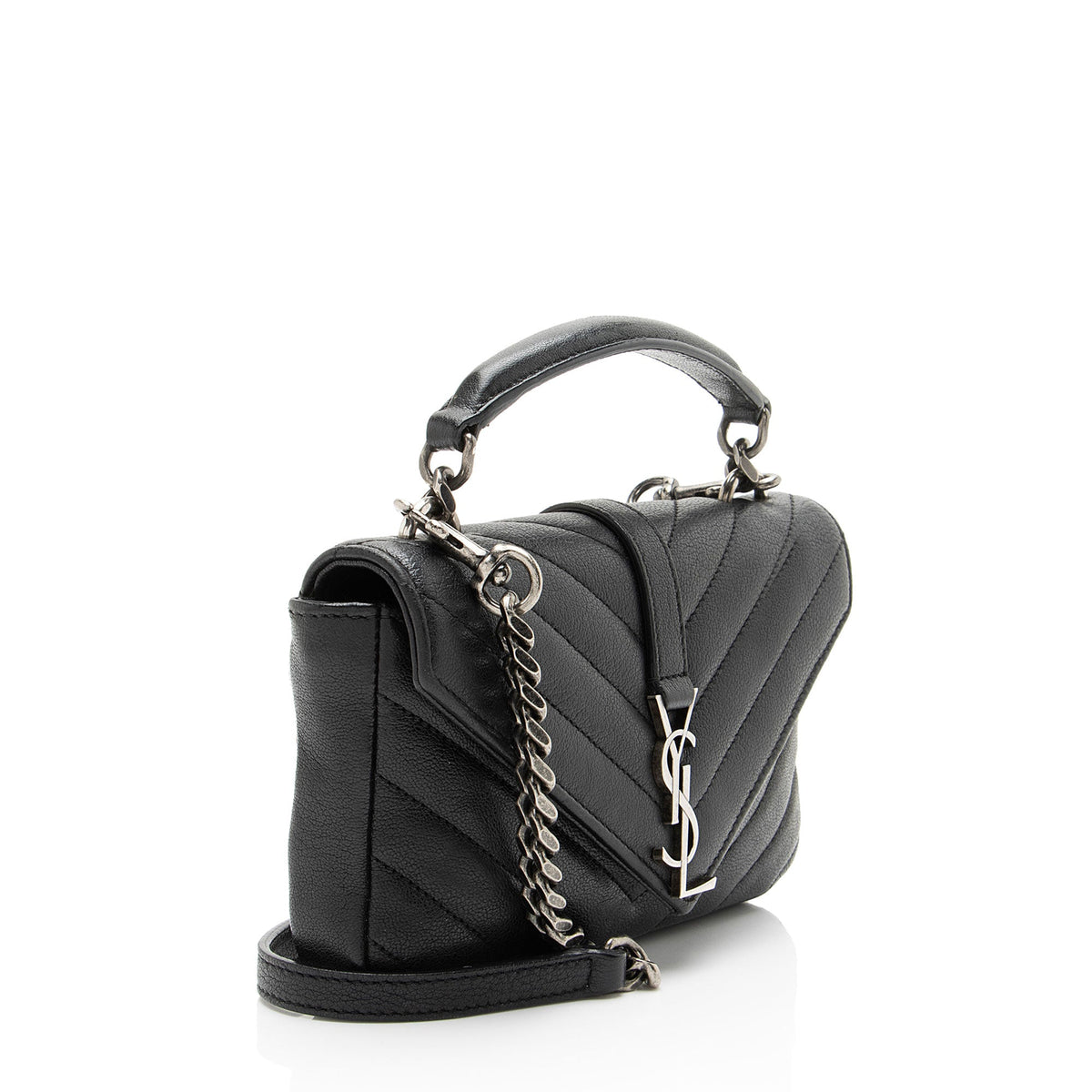 Saint Laurent Matelasse Calfskin Monogram College Mini Shoulder Bag - Black