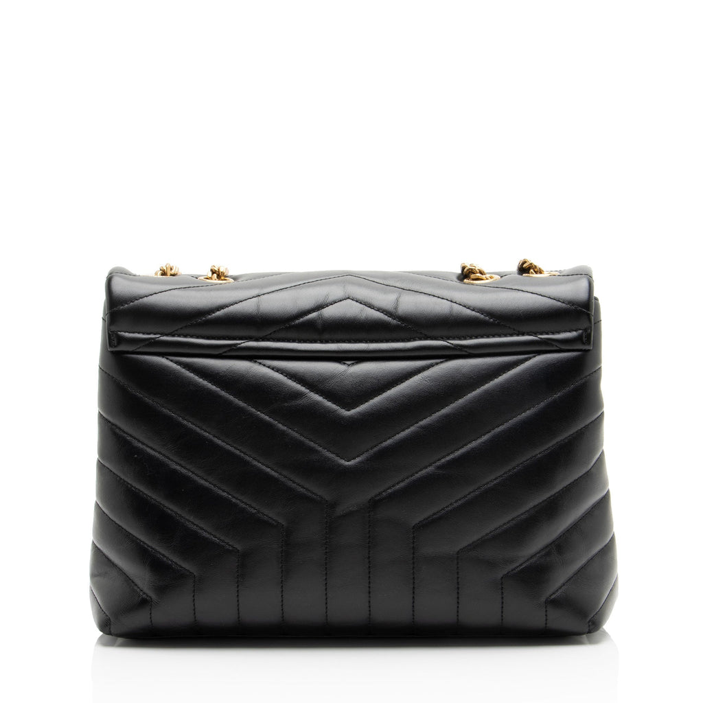 Saint Laurent Matelasse Calfskin Monogram LouLou Chain Medium Shoulder Bag - Black