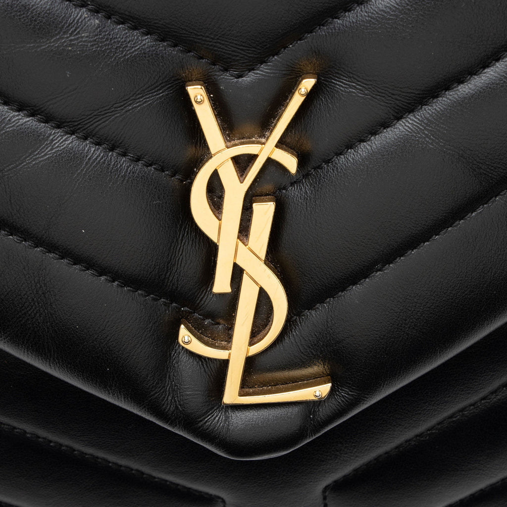 Saint Laurent Matelasse Calfskin Monogram LouLou Chain Medium Shoulder Bag - Black