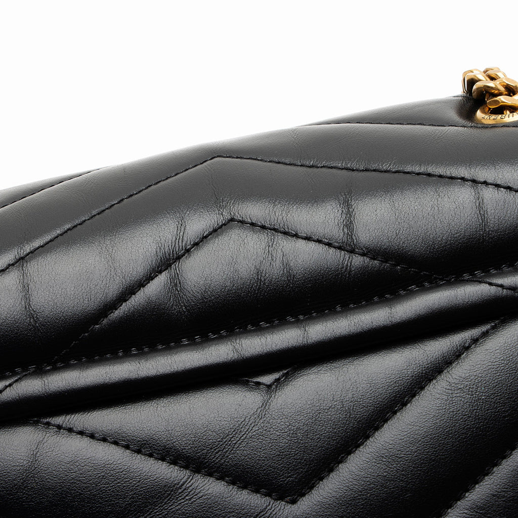 Saint Laurent Matelasse Calfskin Monogram LouLou Chain Medium Shoulder Bag - Black