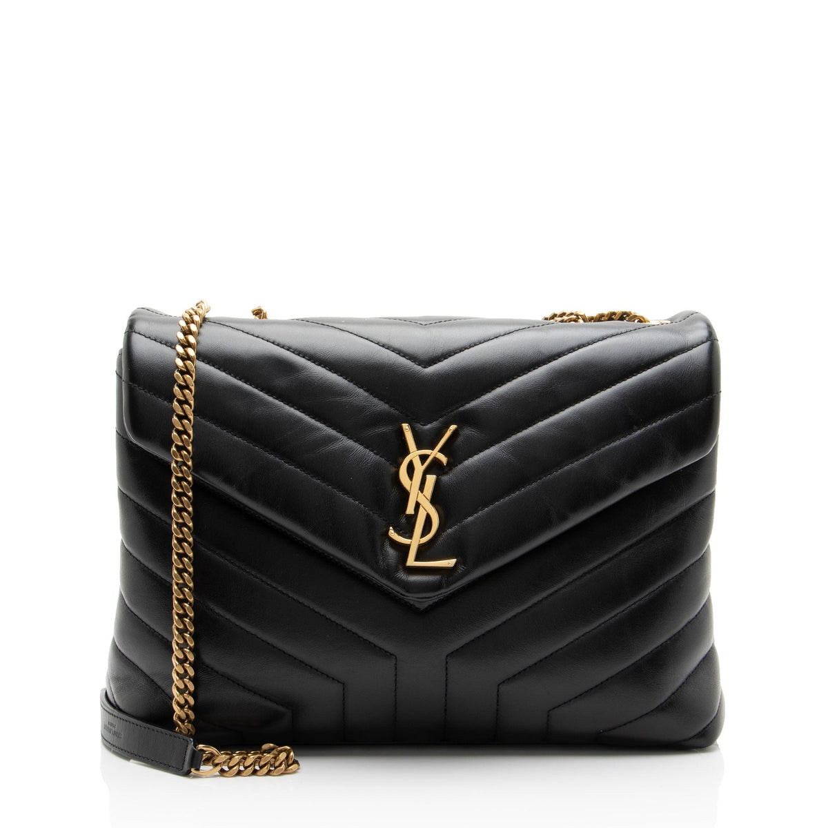 Saint Laurent Matelasse Calfskin Monogram LouLou Chain Medium Shoulder Bag - Black