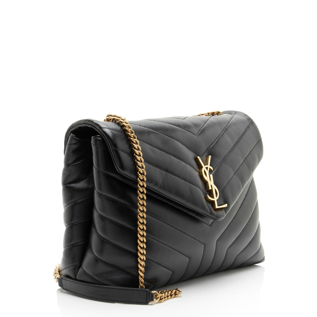 Saint Laurent Matelasse Calfskin Monogram LouLou Chain Medium Shoulder Bag - Black