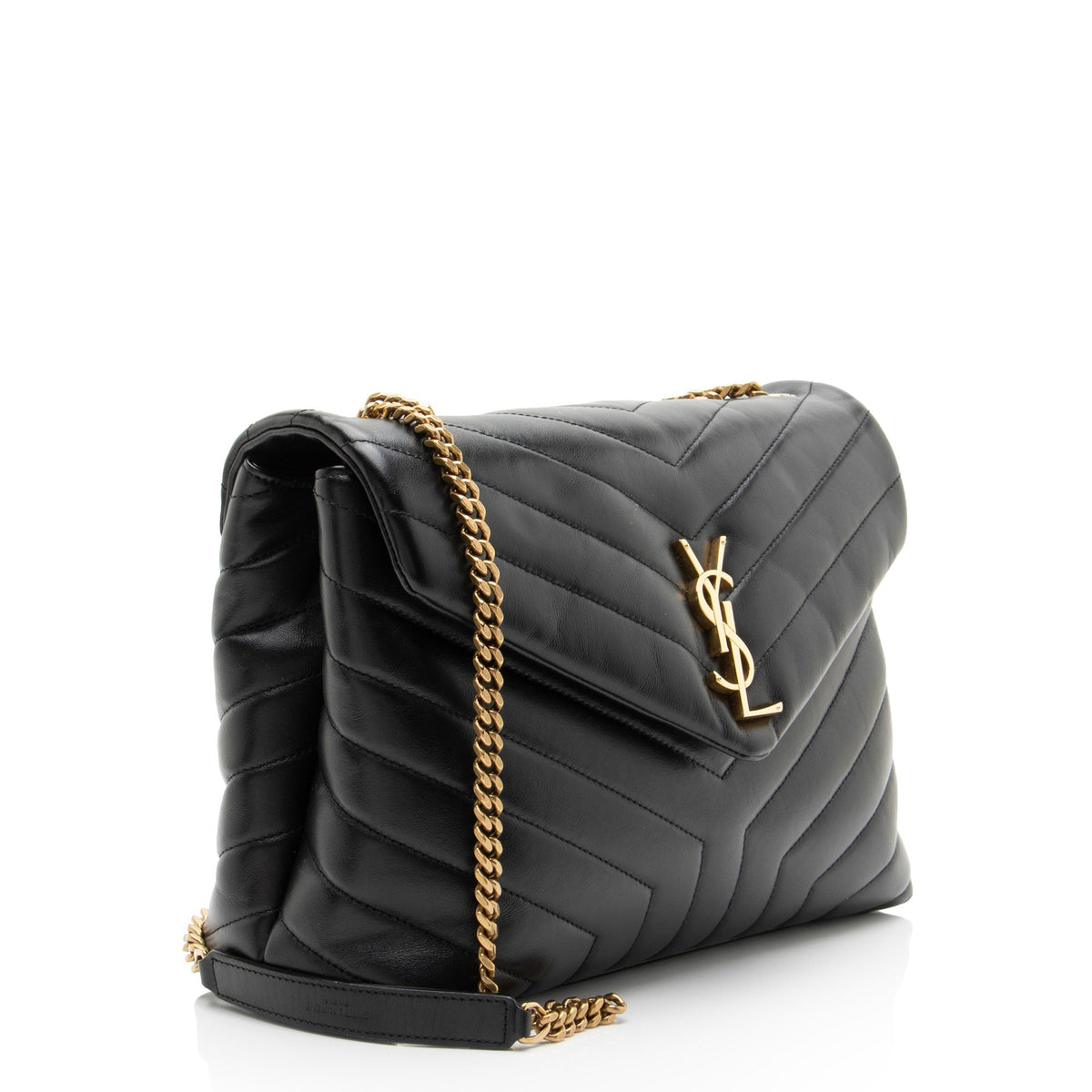Saint Laurent Matelasse Calfskin Monogram LouLou Chain Medium Shoulder Bag - Black