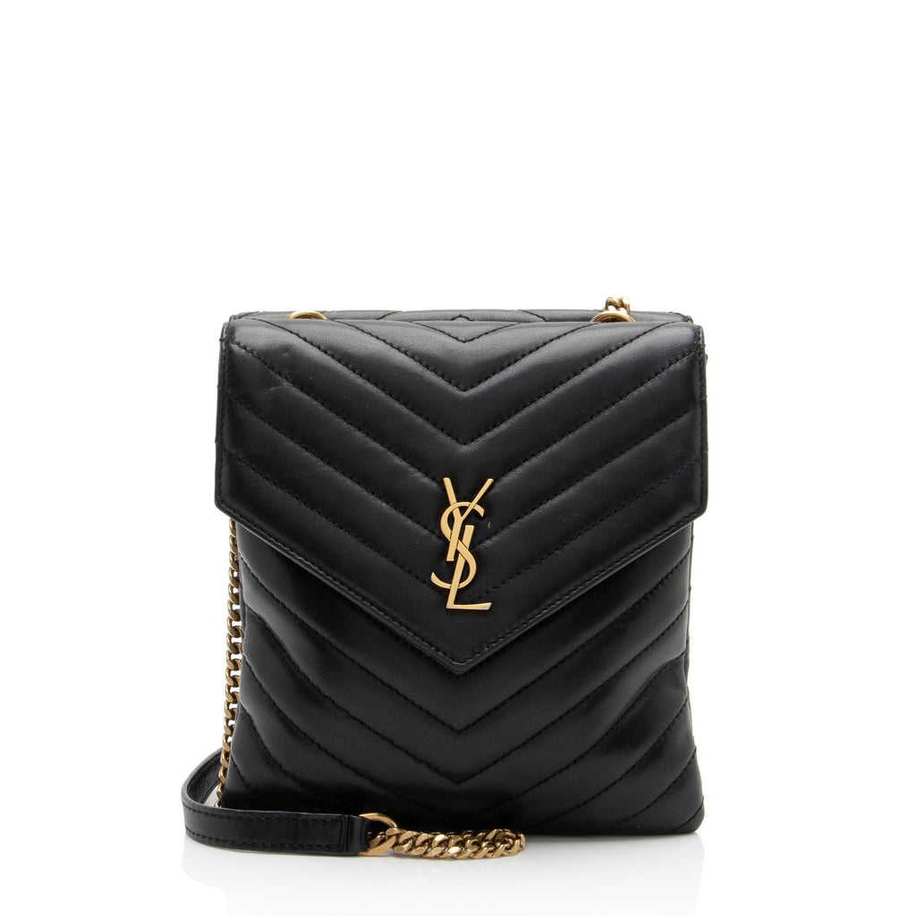 Saint Laurent Matelasse Lambskin Monogram Small Double Flap Bag - Black