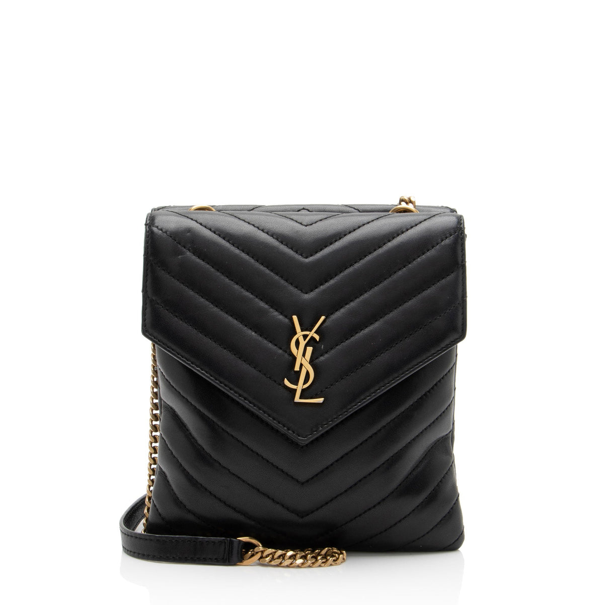 Saint Laurent Matelasse Lambskin Monogram Small Double Flap Bag - Black
