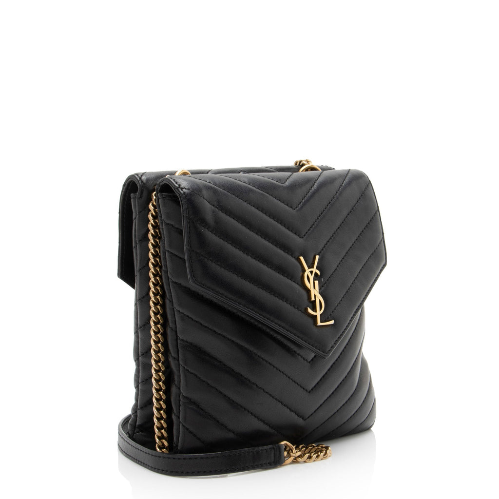 Saint Laurent Matelasse Lambskin Monogram Small Double Flap Bag - Black