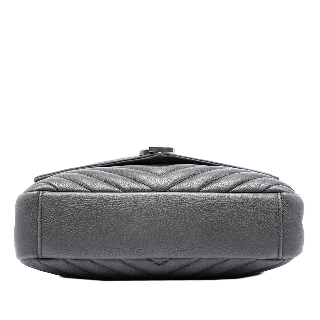 Saint Laurent Medium Chevron Sheepskin Monogram College Satchel - Grey