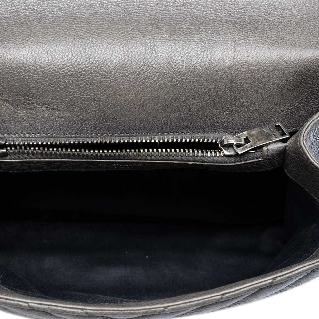 Saint Laurent Medium Chevron Sheepskin Monogram College Satchel - Grey