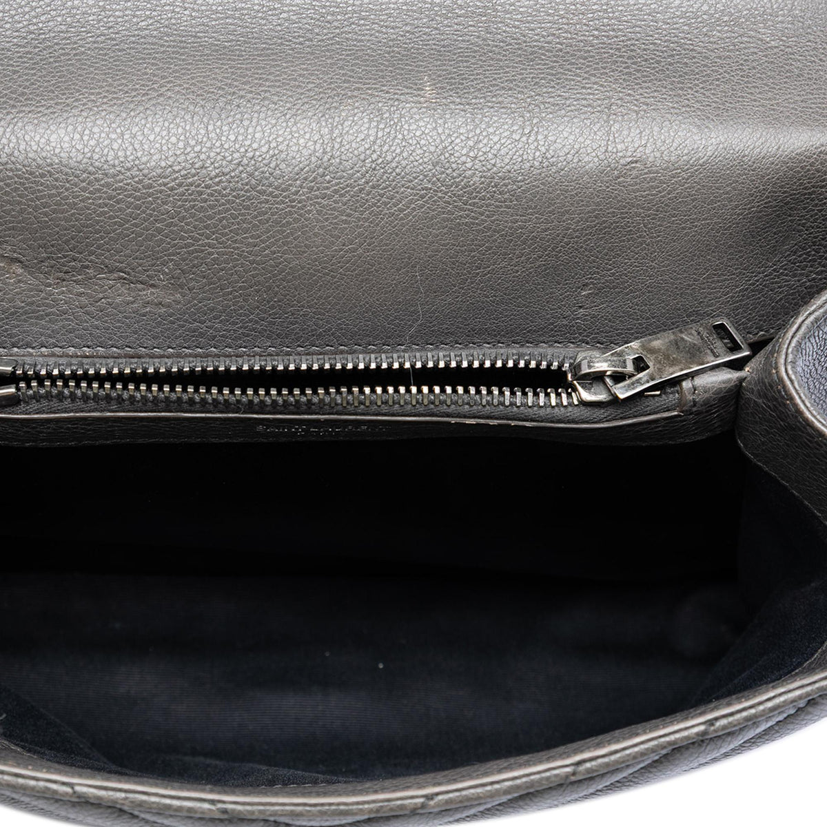 Saint Laurent Medium Chevron Sheepskin Monogram College Satchel - Grey