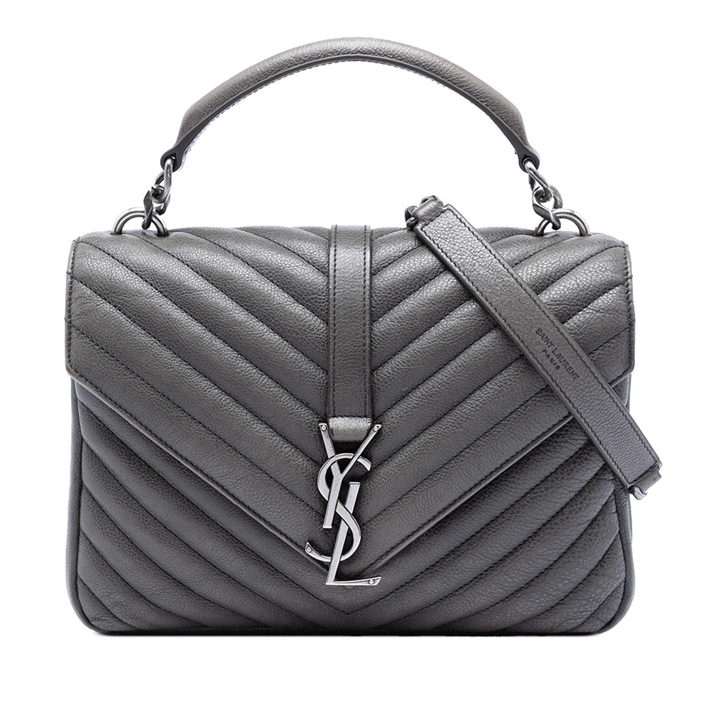 Saint Laurent Medium Chevron Sheepskin Monogram College Satchel - Grey