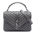 Saint Laurent Medium Chevron Sheepskin Monogram College Satchel - Grey